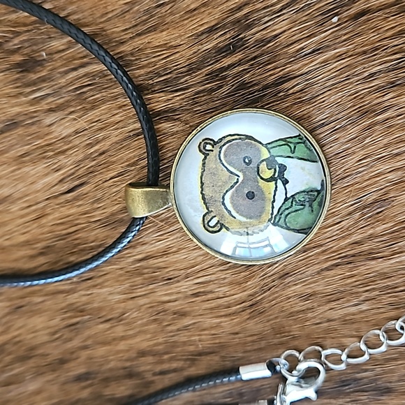 1970s Richard Scarry raccoon in suit book page necklace ooak original page brass - Picture 3 of 5